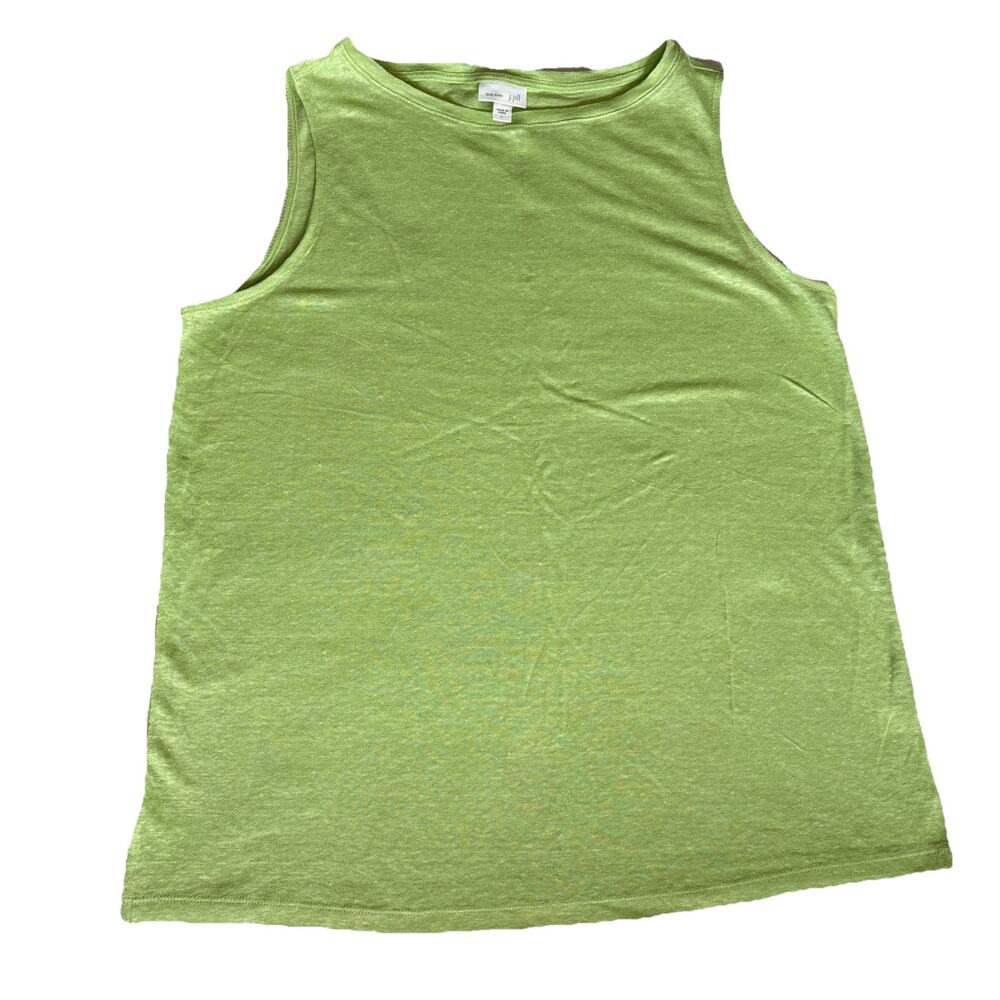 J Jill Love Linen Lime Green 100% Linen Loose Fit Tank Top Size L Preppy Basic